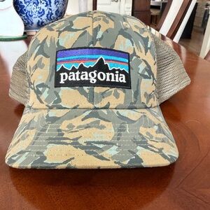 Patagonia Camo Hat with Blue & Purple Logo